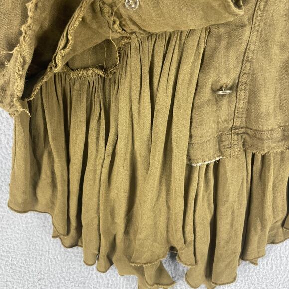 Free People Jacket Womens XS Brown Linen Ruffle Hem Double Breasted Boho Blazer - Picture 9 of 16